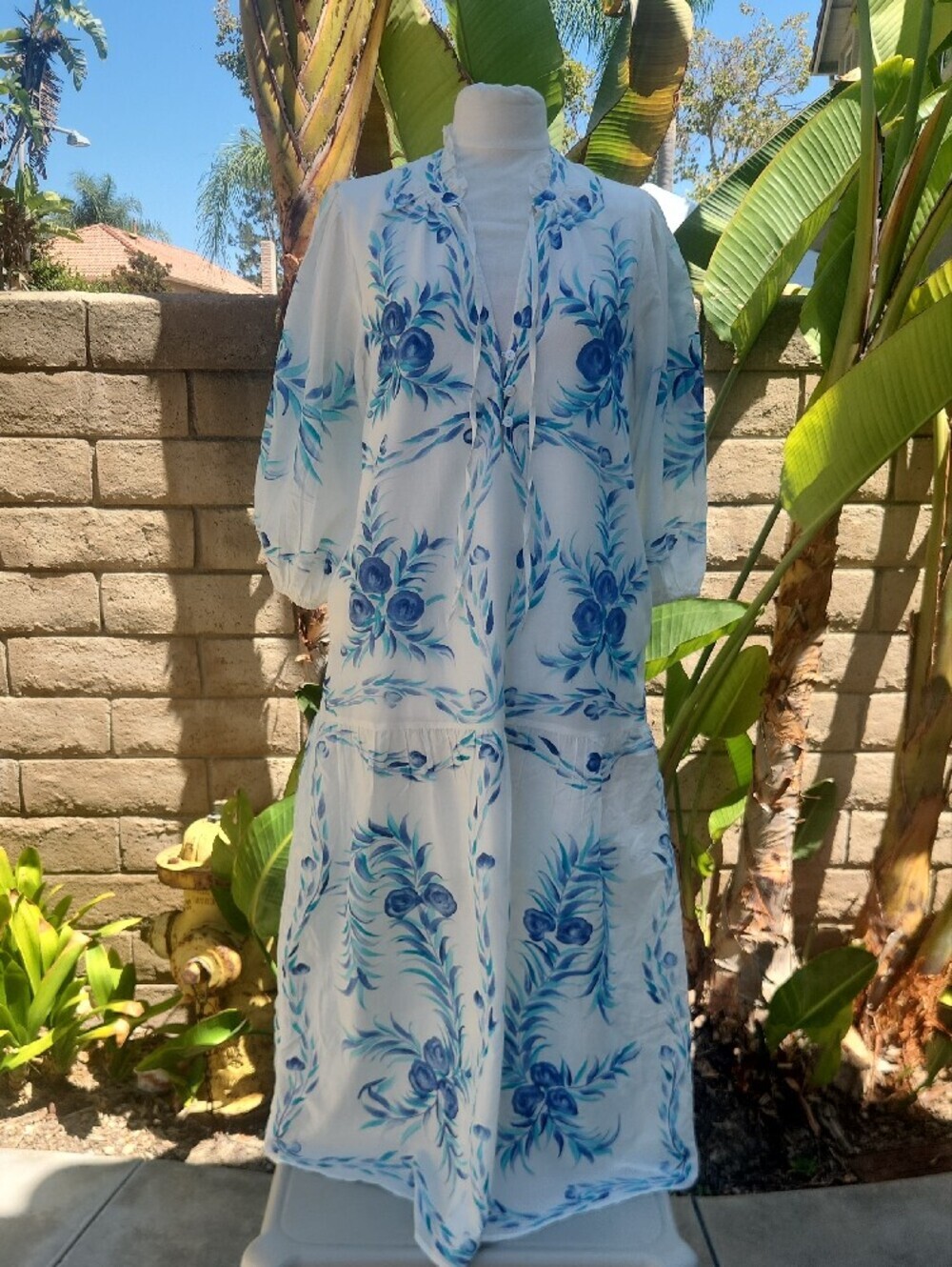 Banjanan Liza Dress Blue White Floral Maxi Medium
